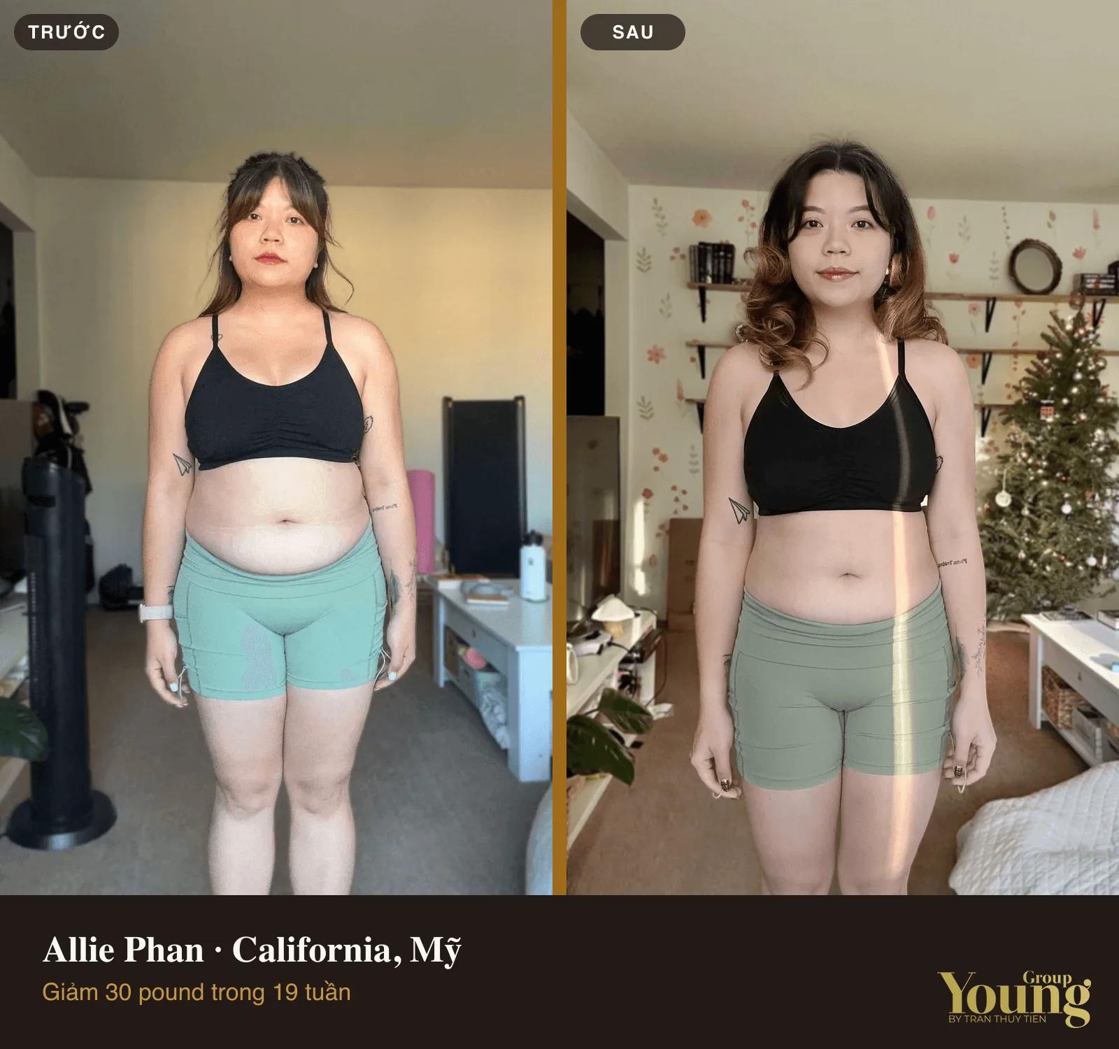 Chị Allie Phan trước và sau khi giảm 30 pound