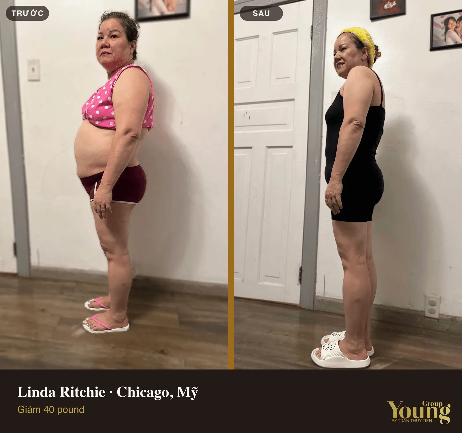 Chị Linda Ritchie trước và sau khi giảm 40 pound