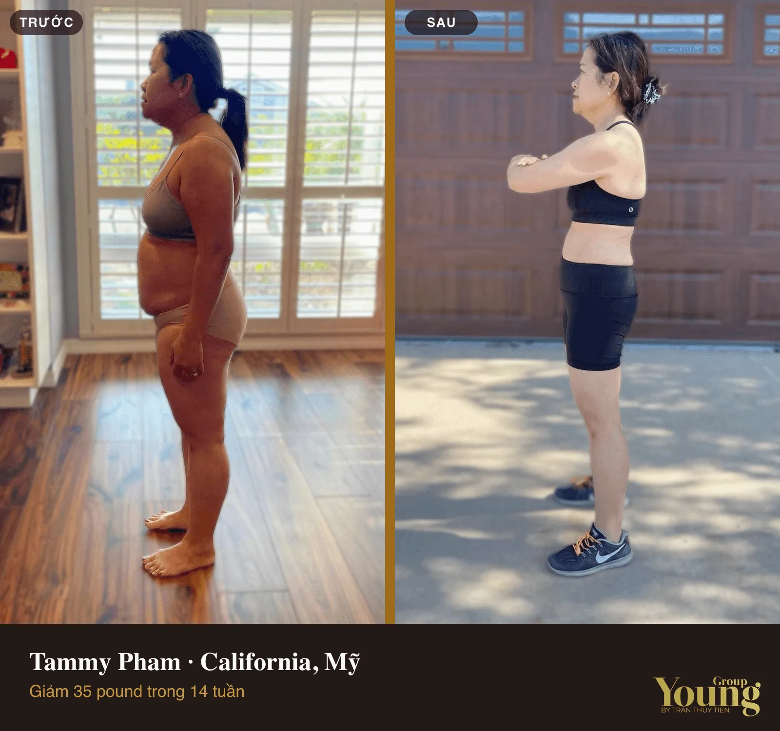 Chị Tammy Pham trước và sau khi giảm 35 pound